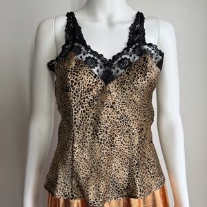 Silkscreen Leopard Print Lace Trim Silk Cami – Size S